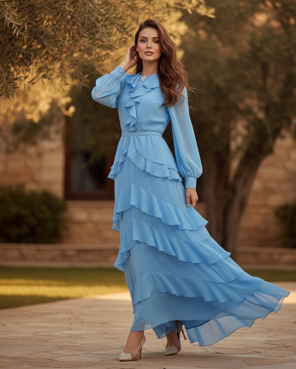 Hellblaues Sommerkleid aus Chiffon - Ansicht 3
