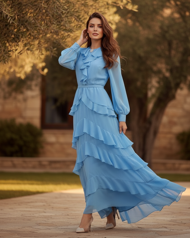 Hellblaues Sommerkleid aus Chiffon - Ansicht 3