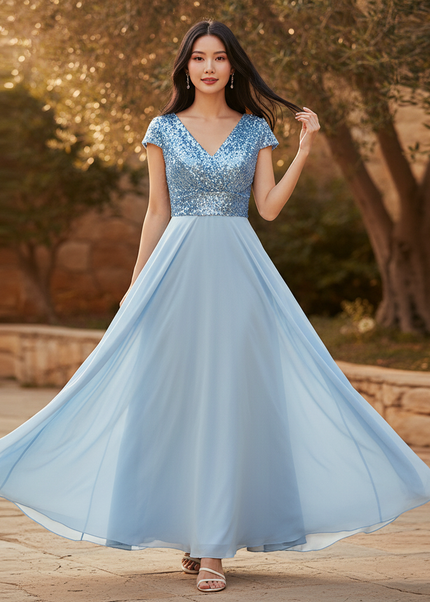Hellblaues Chiffonkleid - Ansicht 1