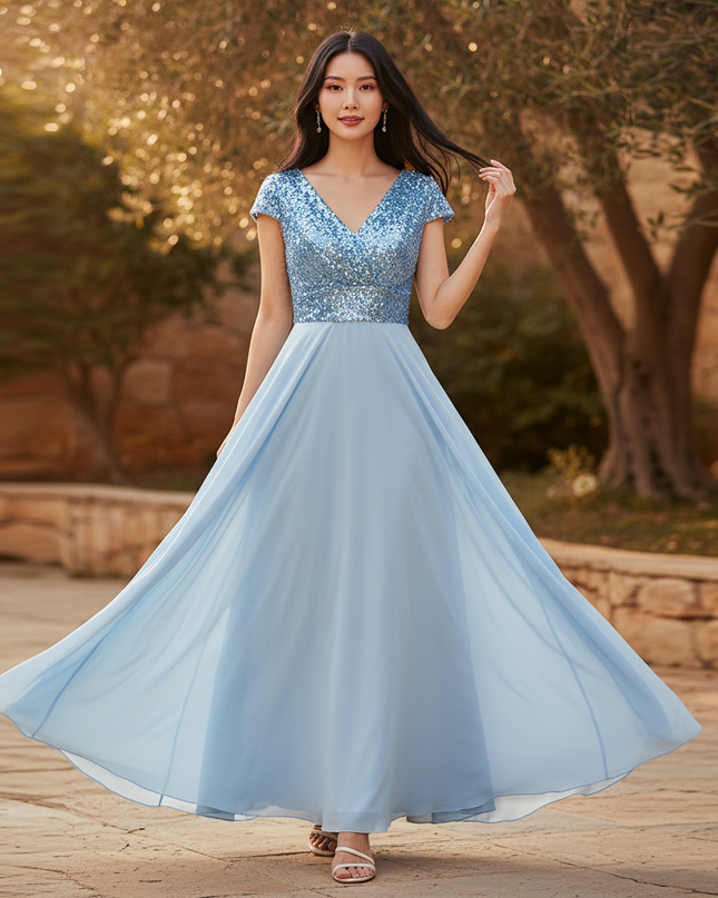 Hellblaues Chiffonkleid - Ansicht 1