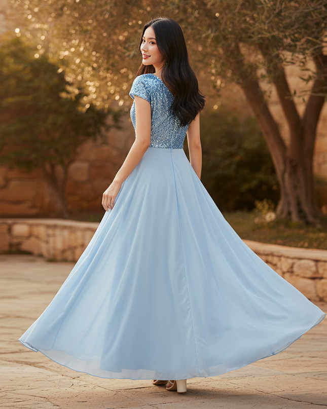 Hellblaues Chiffonkleid - Ansicht 2