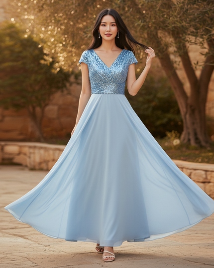 Hellblaues Chiffonkleid - Ansicht 3