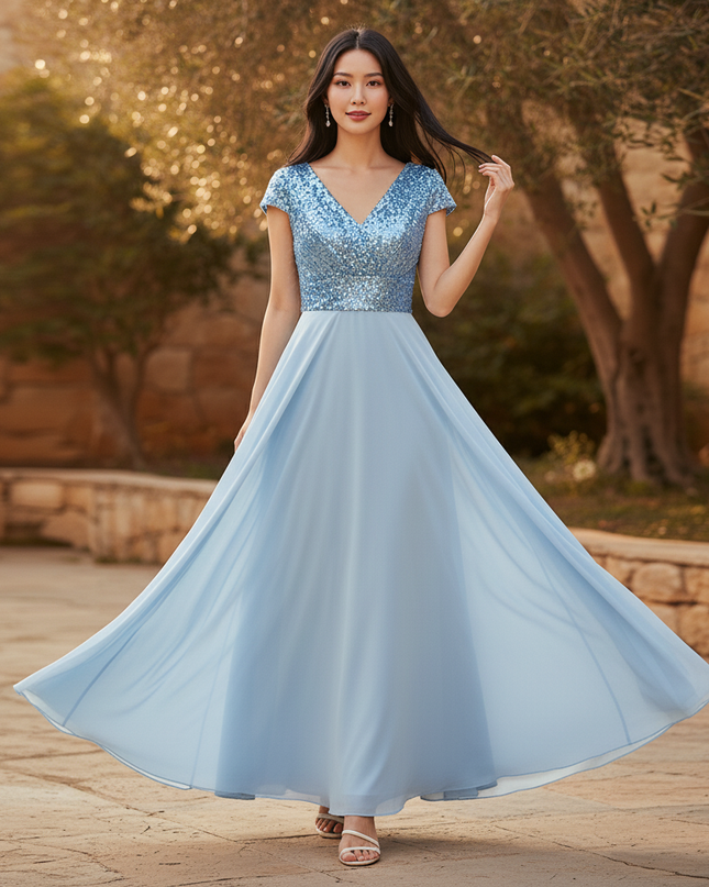 Hellblaues Chiffonkleid - Ansicht 3