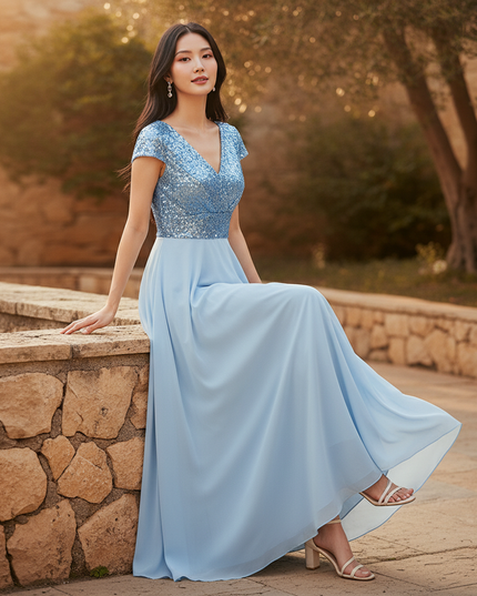 Hellblaues Chiffonkleid - Ansicht 5