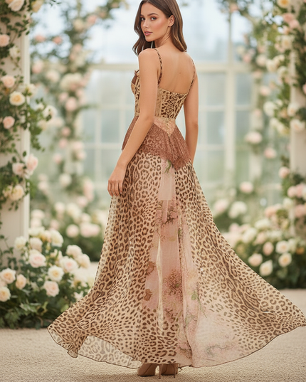 Chiffonkleid mit Leopardenmuster und Spitze - Ansicht 2