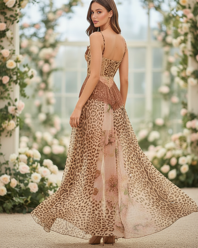 Chiffonkleid mit Leopardenmuster und Spitze - Ansicht 2