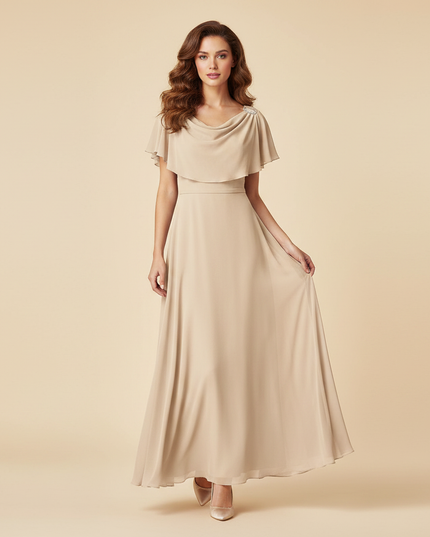 Beiges Chiffon Kleid mit Volantdetails - Ansicht 1
