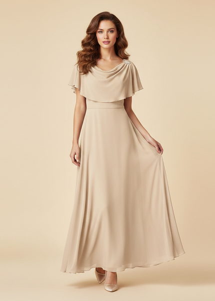 Beiges Chiffon Kleid mit Volantdetails - Ansicht 1