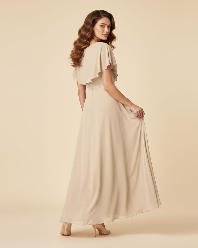 Beiges Chiffon Kleid mit Volantdetails - Ansicht 2