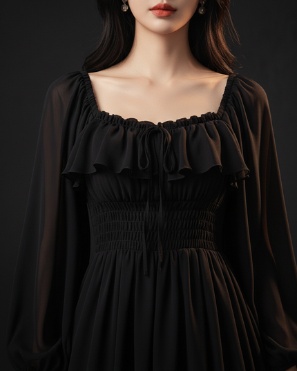 Schwarzes Empire Chiffonkleid Puffarmel - Ansicht 4
