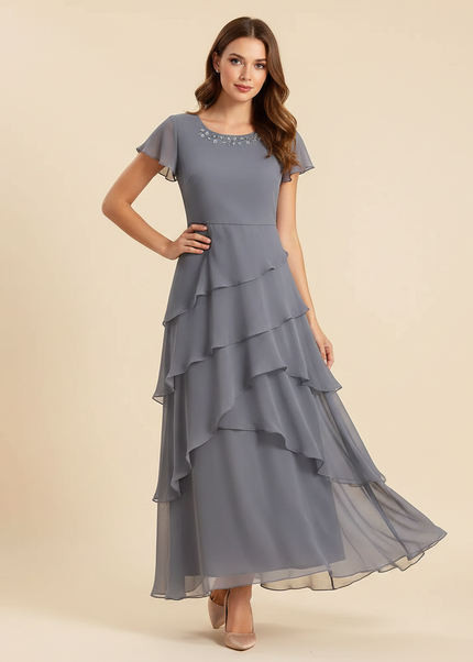 Sommerliches Chiffonkleid in Grau - Ansicht 1