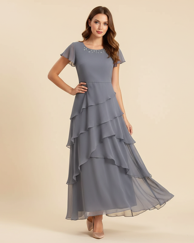 Sommerliches Chiffonkleid in Grau - Ansicht 1