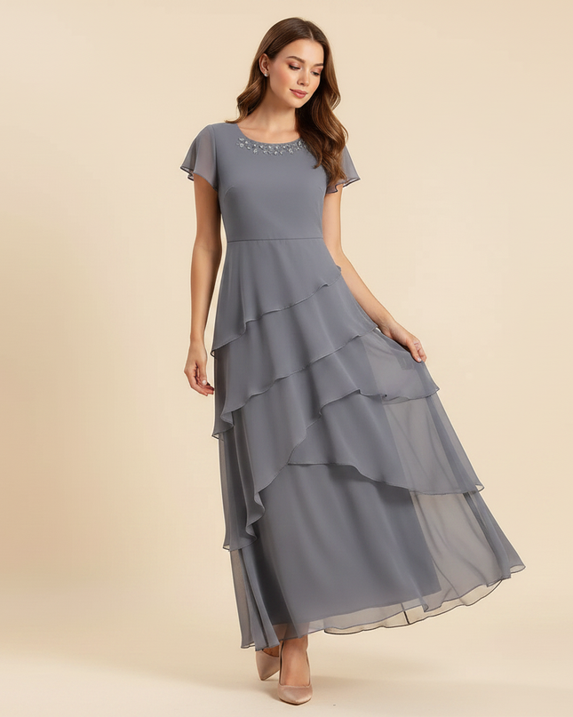 Sommerliches Chiffonkleid in Grau - Ansicht 3