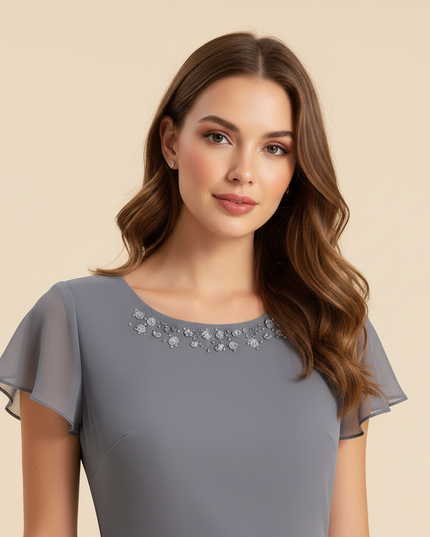 Sommerliches Chiffonkleid in Grau - Ansicht 4