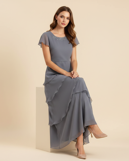Sommerliches Chiffonkleid in Grau - Ansicht 5