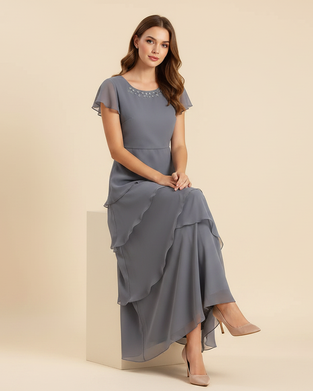 Sommerliches Chiffonkleid in Grau - Ansicht 5