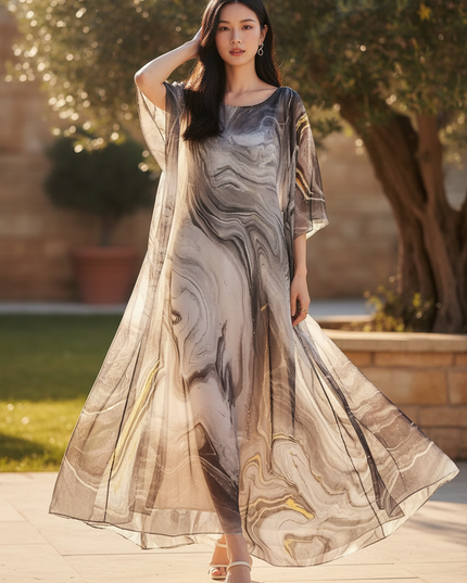 Graues Sommerkleid aus Chiffon - Ansicht 1