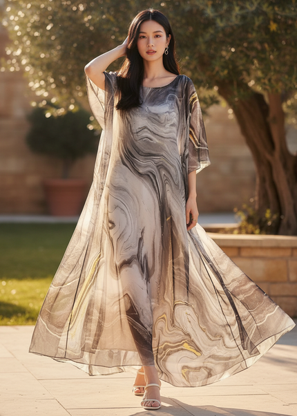 Graues Sommerkleid aus Chiffon - Ansicht 1