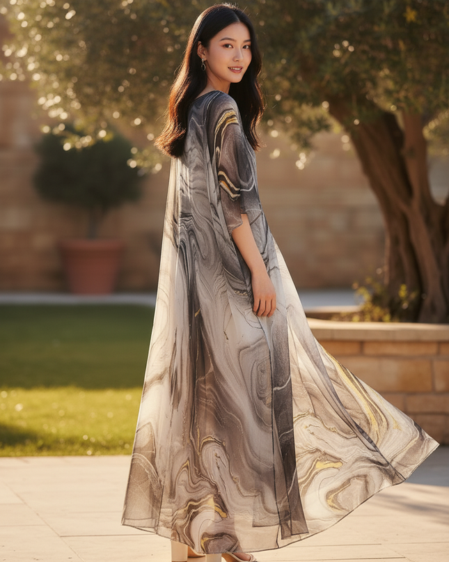Graues Sommerkleid aus Chiffon - Ansicht 2