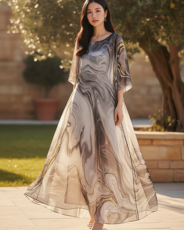 Graues Sommerkleid aus Chiffon - Ansicht 3