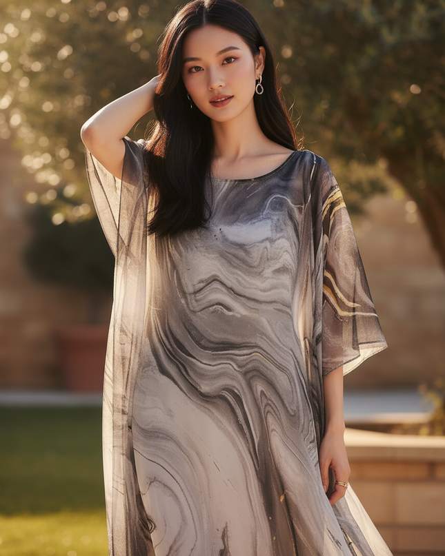 Graues Sommerkleid aus Chiffon - Ansicht 4