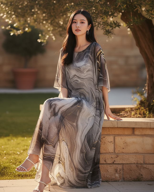 Graues Sommerkleid aus Chiffon - Ansicht 5