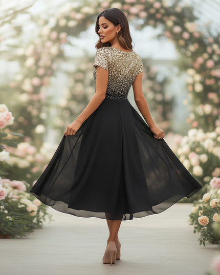 Hochzeitsgast Chiffonkleid Goldglitter - Ansicht 2