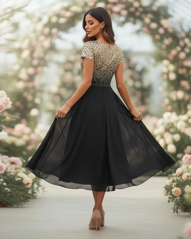 Hochzeitsgast Chiffonkleid Goldglitter - Ansicht 2