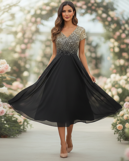 Hochzeitsgast Chiffonkleid Goldglitter - Ansicht 3
