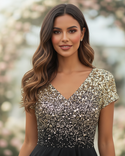 Hochzeitsgast Chiffonkleid Goldglitter - Ansicht 4