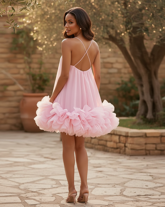 Rosa kurzes Kleid mit Neckholder - Ansicht 2