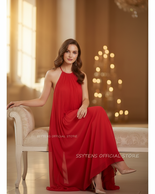Rotes Plissee-Kleid mit Neckholder - Ansicht 5
