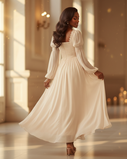 Chiffonkleid Beige mit Spitze Romantisch - Ansicht 2