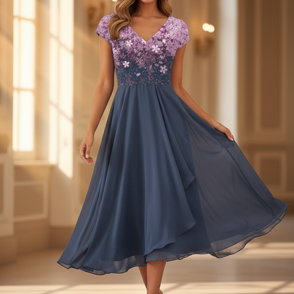 Kleinkind Kleid Grau Chiffon mit Blumenoberteil - Ansicht 1