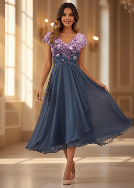 Kleinkind Kleid Grau Chiffon mit Blumenoberteil - Ansicht 1