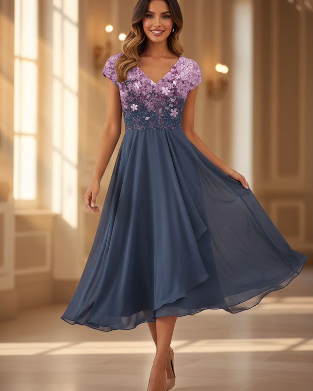 Kleinkind Kleid Grau Chiffon mit Blumenoberteil - Ansicht 1