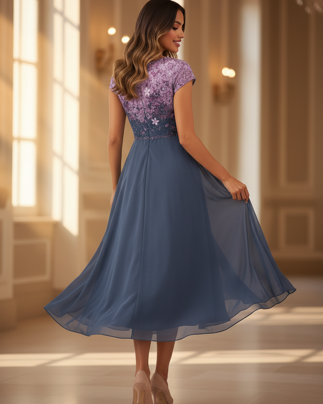 Kleinkind Kleid Grau Chiffon mit Blumenoberteil - Ansicht 2