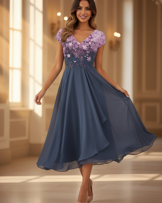 Kleinkind Kleid Grau Chiffon mit Blumenoberteil - Ansicht 3