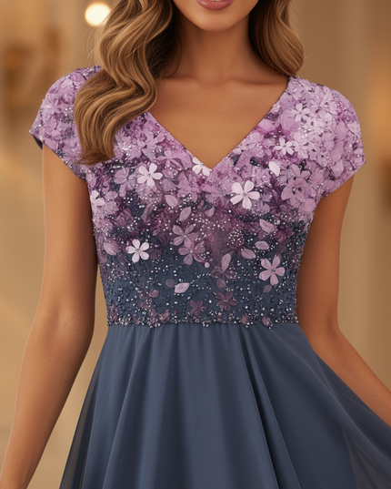 Kleinkind Kleid Grau Chiffon mit Blumenoberteil - Ansicht 4