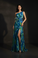 One-Shoulder Chiffon Abendkleid mit Beinschlitz - Ansicht 1