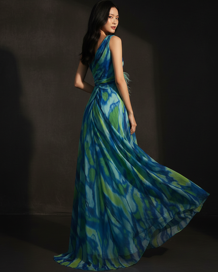 One-Shoulder Chiffon Abendkleid mit Beinschlitz - Ansicht 2