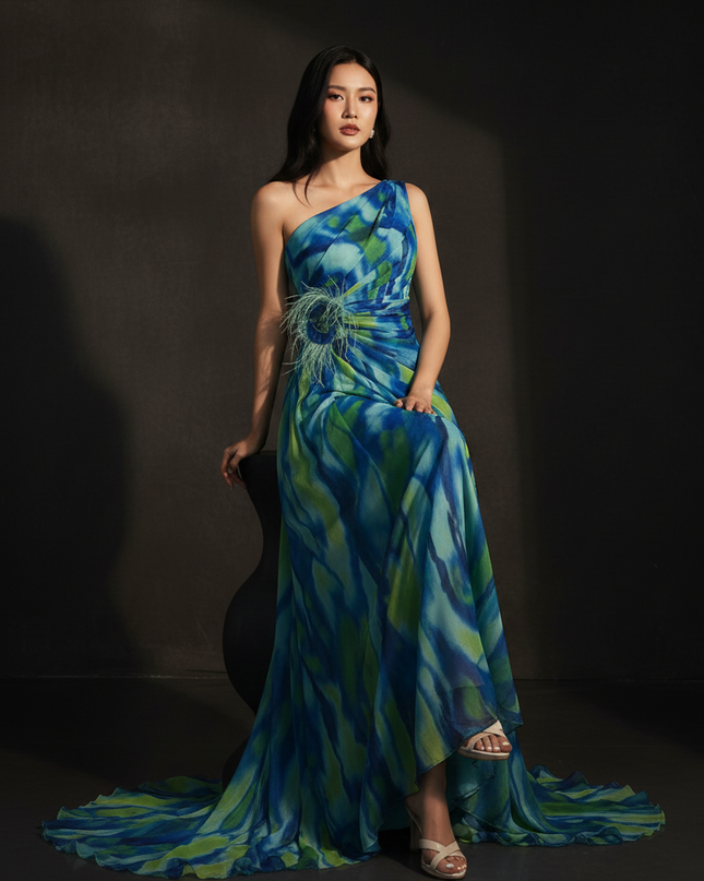 One-Shoulder Chiffon Abendkleid mit Beinschlitz - Ansicht 5