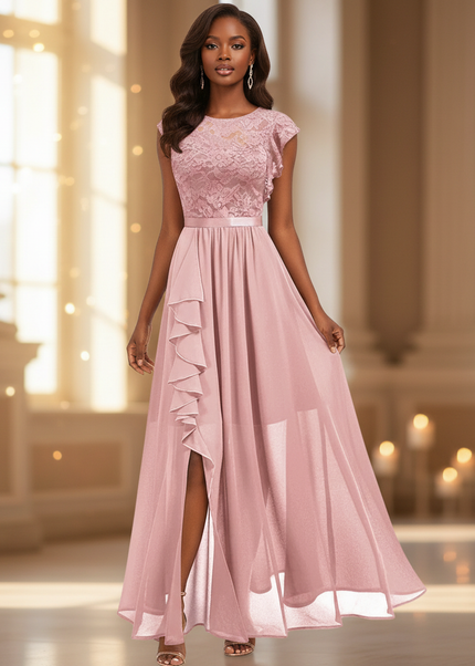 Rosa langes Kleid mit feiner Spitze - Ansicht 1