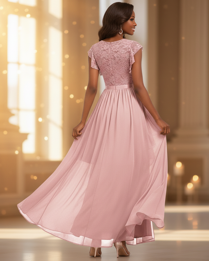 Rosa langes Kleid mit feiner Spitze - Ansicht 2