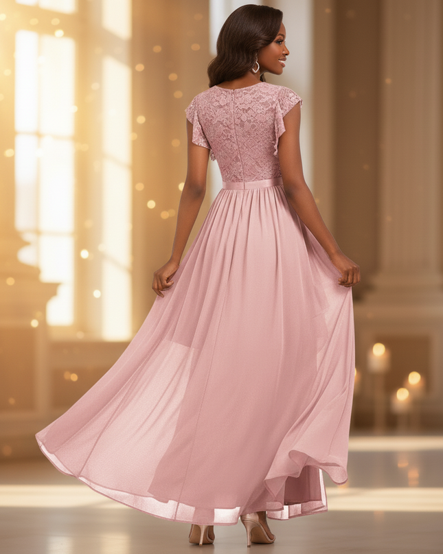 Rosa langes Kleid mit feiner Spitze - Ansicht 2