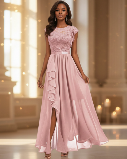 Rosa langes Kleid mit feiner Spitze - Ansicht 3