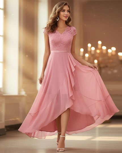 Festliches Chiffon-Midikleid in Rosa - Ansicht 1