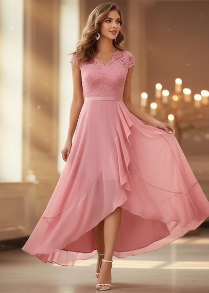 Festliches Chiffon-Midikleid in Rosa - Ansicht 1
