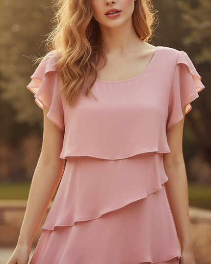 Rosa Chiffonkleid mit Volants - Ansicht 4