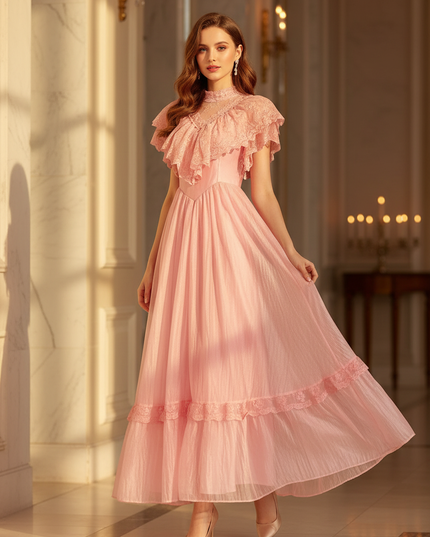Festliches langes Chiffonkleid in Rosa - Ansicht 1